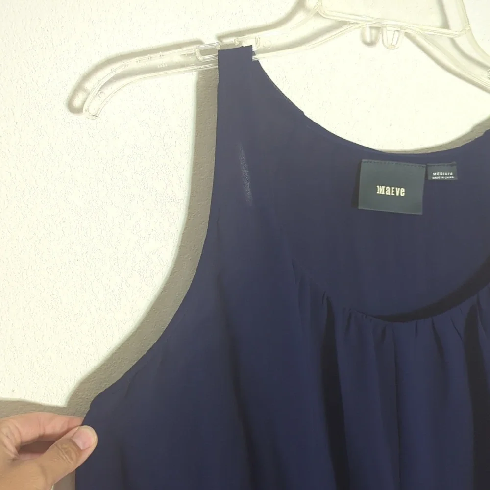Maeve Women's Dress Navy Blue Tiered Layers Ruffle Romantic Girly‎ Medium